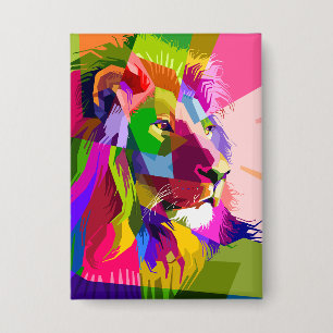 Badge Conception d'art pop prismatique coloré de lion