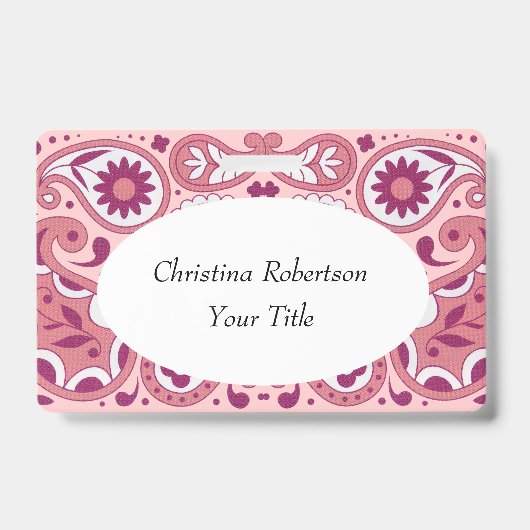 Badge Conception de fleurs de Paisley blanc rose vif gou (Avant)