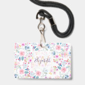 Badge Conception de peinture à l'aquarelle florale vinta (Avant avec lanière)