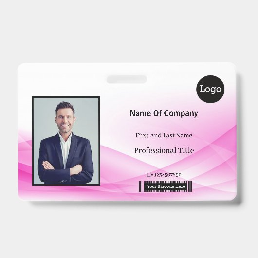 Badge Conception de vague rose Photo Identification ID (Avant)