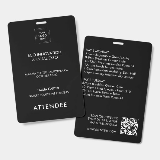 Badge Conception d'identité d'accès au programme de conf (Avant & arrière)