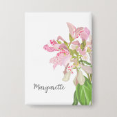 Badge Conception florale d'orchidée rose – Art botanique (Recto)