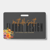 Badge Conception Florale Sophistiquée Fleurs Noir Orange (Avant)