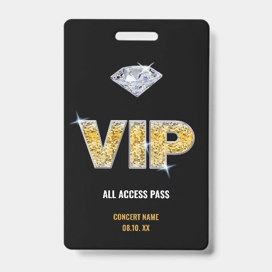 Badge Concert Festival VIP All Access Nom personnalisé (Front)