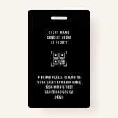 Badge Concert VIP personnalisé - All Access Pass QR Code (Dos)