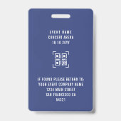 Badge Concert VIP personnalisé All Access Pass QR Code D (Dos)