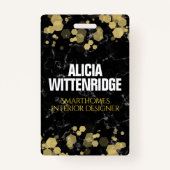 Badge Confetti doré sur l'ID en marbre noir (Devant)