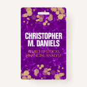 Badge Confetti doré sur marbre pourpre ID (Dos)