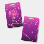 Badge Confetti rose violet Neon Surprise fête d'annivers (Recto et verso)