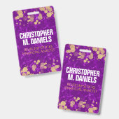 Badge Confettis dorés sur marbre violet ID (Avant & arrière)
