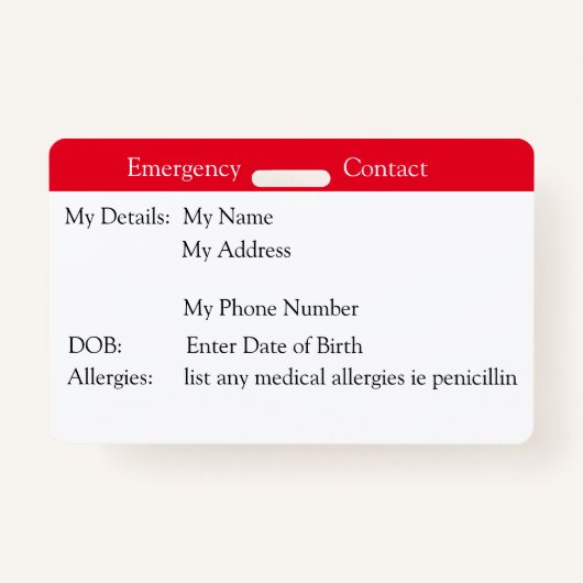 Badge Contact d'urgence (Devant)