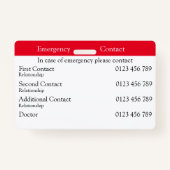 Badge Contact d'urgence (Dos)