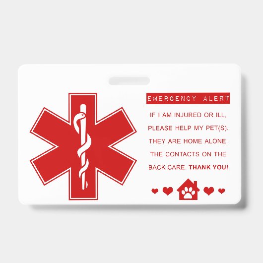 Badge contacts d'urgence pour animaux de compagnie (Avant)