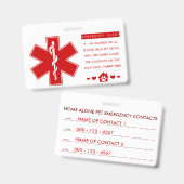 Badge contacts d'urgence pour animaux de compagnie (Avant & arrière)