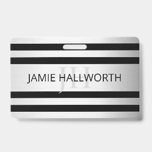 Badge Contemporain Faux Argent Ombre Rayures & Noir