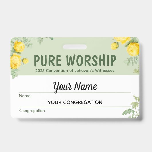 Badge Convention Pure Worship 2025 | Nom JW (Face)