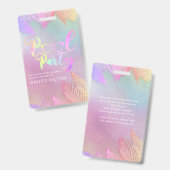 Badge Cool holographique tropical feuille script pool (Recto et verso)
