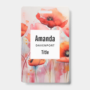 Badge Coquelicots Aquarelle Rouge dans un Champ