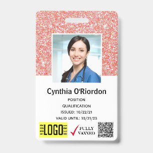 Badge Coral Pink Parties scintillant Technicien ID photo