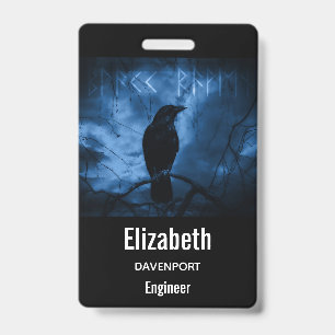 Badge Corbeau noir avec runes style gothique sombre