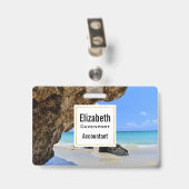 Badge Côte de plage tropicale avec un gros rocher (Arrière avec clip)