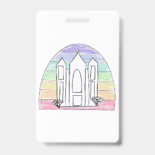 Badge Coucher de soleil arc-en-ciel sur le temple Mormon