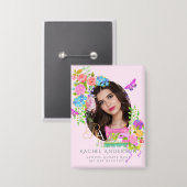 Badge Coudre Ruban Floral Monogramme photo rose (Recto/Verso)