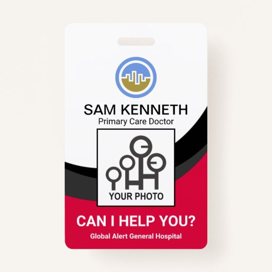 Badge Courbure noire Vagues Docteur Médicale Photo (Devant)