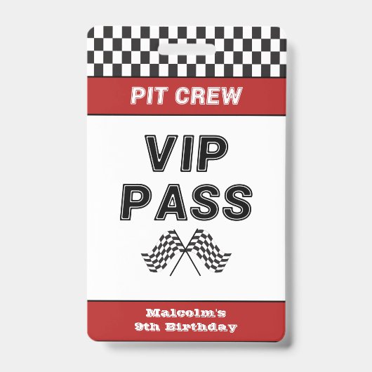 Badge Course Voiture Anniversaire Fête Pit Crew VIP Pass (Front)
