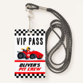Badge Course Voiture Anniversaire Fête VIP Pit Crew Pass (Devant avec lanière)