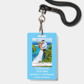 Badge Couverture de livre d'écrivain auteur - Bleu clair (Avant avec lanière)