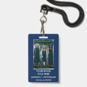 Badge Couverture de livre d'écrivain auteur - Bleu ou ch (Avant avec lanière)
