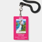 Badge Couverture de livre d'écrivain d'auteur - Rose vif (Avant avec lanière)