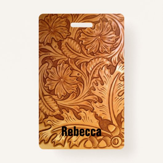 Badge Cow-boy brun rustique en cuir occidental (Devant)