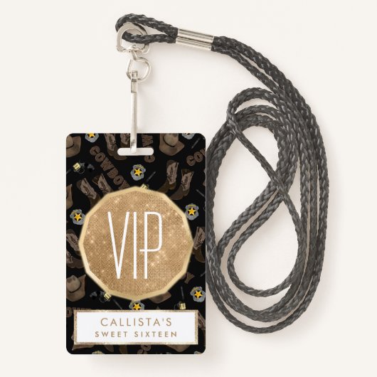 Badge Cowboy Typographie Artsy Cool Aquarelle Brown (Devant avec lanière)