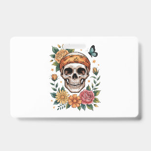 Badge Crâne Floral Halloween Effrayant
