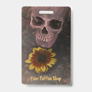 Badge Crâne Tournesol Jaune Gothique Vintage Sépia Esqui