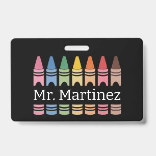 Badge Crayon Personnalisé Nom de l'enseignant Mignon Dos