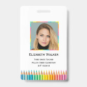 Badge Crayons de couleur arc-en-ciel enseignant (Arrière)