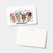 Badge Crayons de Noël Enseignant Vie d'enseignant Joyeux (Avant & arrière)