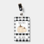 Badge Creamy White Citrouilles Fall Generic Hall Pass (Avant avec clip)