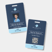 Badge CRNA Student Nurse Praticien Blue QR Code Photo (Front & Back)