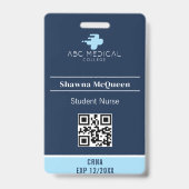 Badge CRNA Student Nurse Praticien Blue QR Code Photo (Back)
