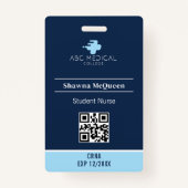 Badge CRNA Student Nurse Praticien Blue QR Code Photo (Dos)