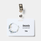 Badge Croissant de Lune Bleu avec Fleurs Blanches (Arrière avec clip)