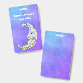 Badge Croissant de lune fantaisiste avec décorations de  (Avant & arrière)