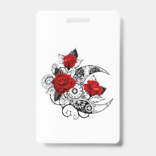 Badge Croissant mécanique avec roses rouges