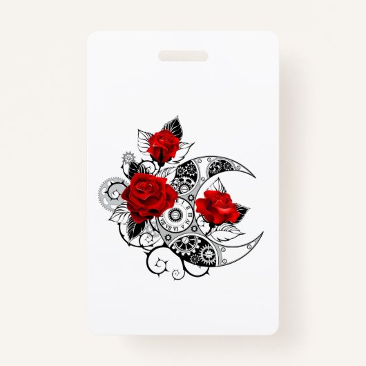Badge Croissant mécanique avec roses rouges (Devant)