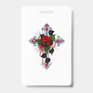 Badge Croix d'argent avec une rose rouge