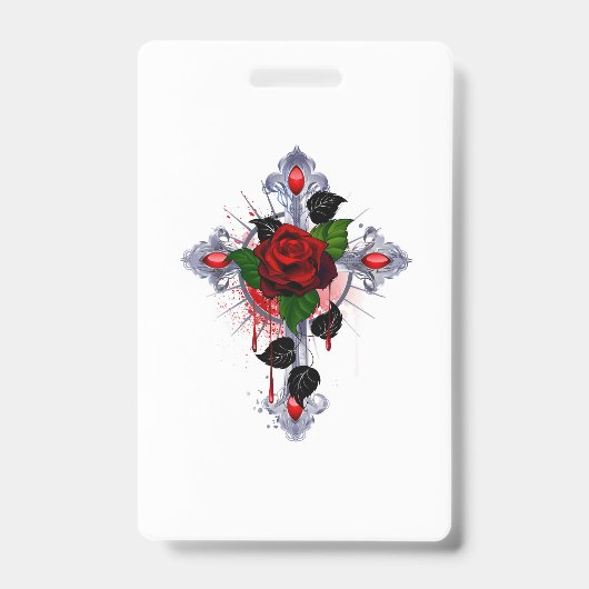 Badge Croix d'argent avec une rose rouge (Avant)